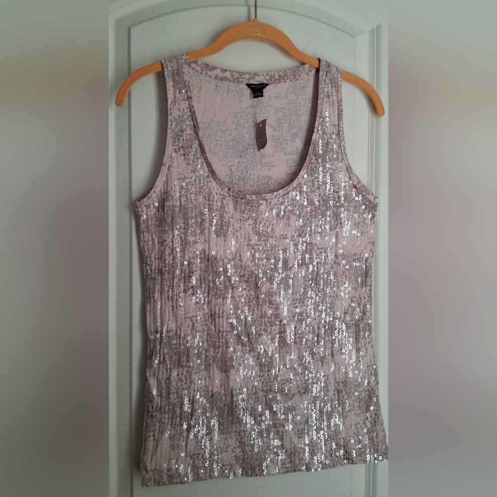Nwt ann taylor sequin womens tank top sz S‎ elegant boho party luxury travel